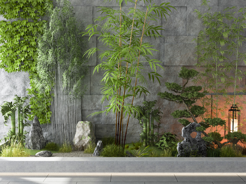 New Chinese bamboo rockery gardening sketch