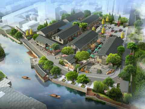 new chinese commercial building bird's eye view psd