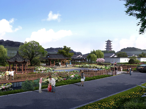 Neo-Chinese Style park pavilion appearance psd