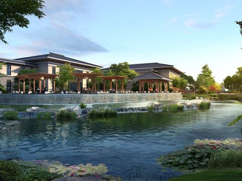 New Chinese Lakeside Residential Building Appearance psd