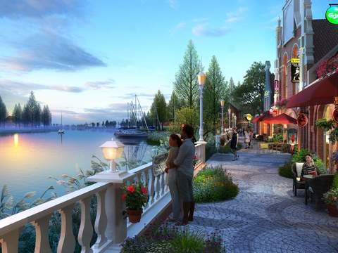 modern lakeside commercial street landscape psd