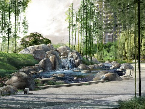 New Chinese bamboo landscape sketch psd