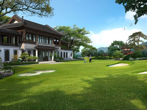 Neo-Chinese Style villa courtyard garden psd