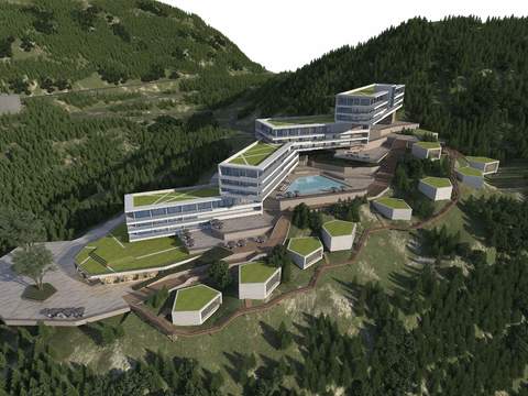 Appearance of modern mountain office building