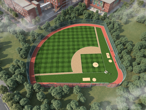 Modern School Softball Field Aerial View