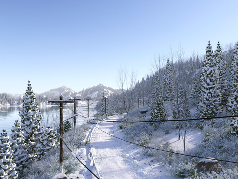 highway snow scenery snow mountains and lakes