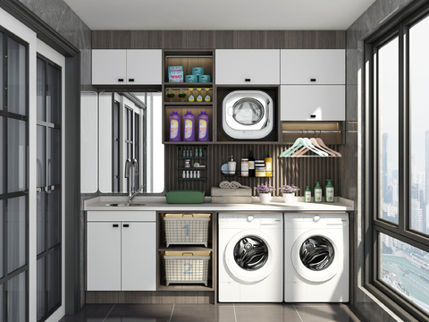 Modern minimalist balcony laundry room