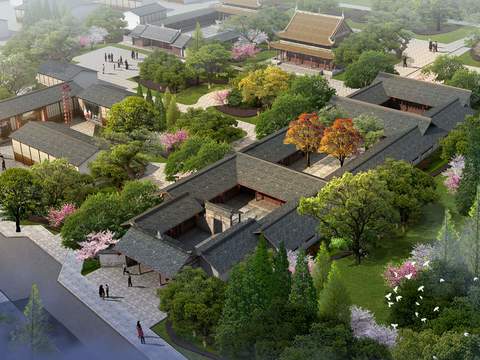 Chinese courtyard bird's eye view psd