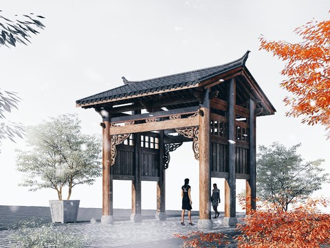 Chinese ancient solid wood pavilion