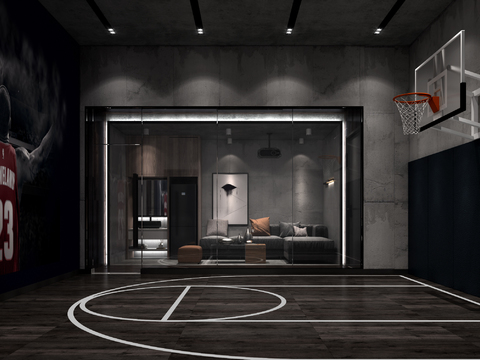 Modern indoor basketball court AV room