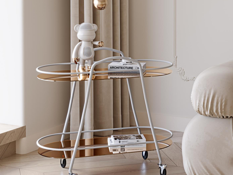 Cream Style Trolley Storage Rack