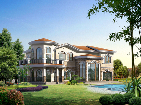 European-style single-family villa appearance psd