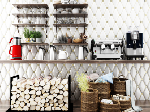 Modern coffee machine wood rattan frame tableware combination