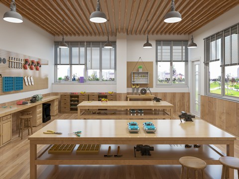 Modern kindergarten children carpentry room free