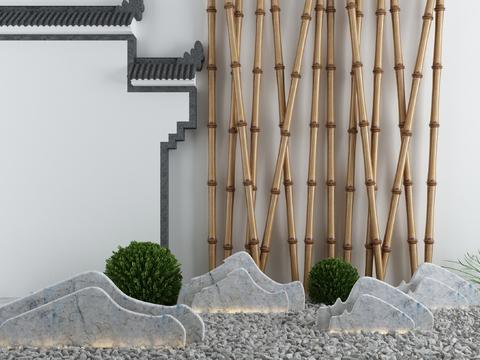 Chinese garden rockery bamboo gardening sketch