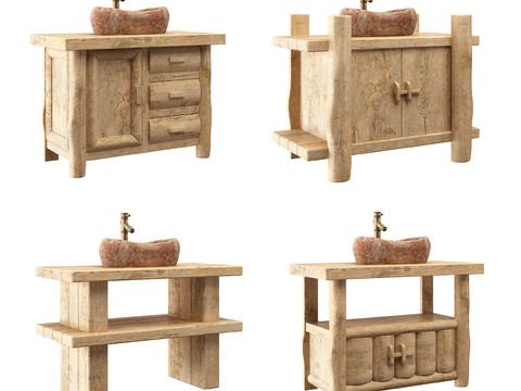 Natural Wind Solid Wood Bathroom Cabinet Washstand