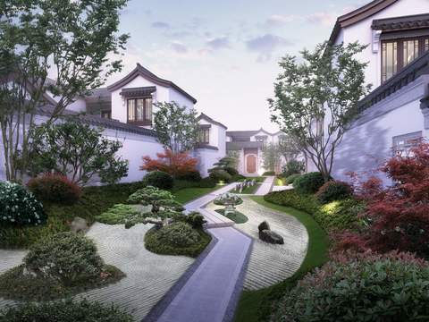 Chinese Villa Garden Landscape PSD