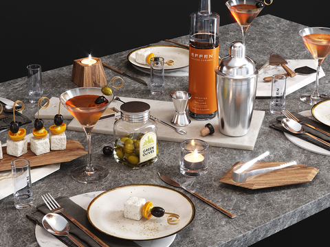 Modern table tableware food combination