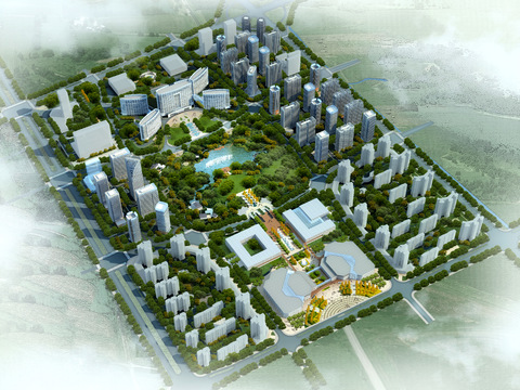 modern business district planning bird's eye psd