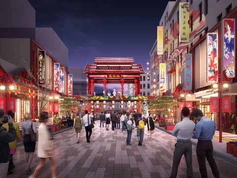 Chinese Commercial Street Night View Ancient Building