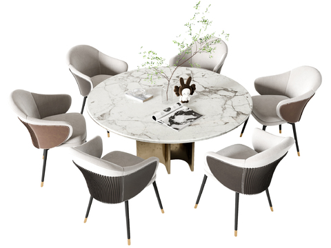 Poliform modern round marble dining table and chair