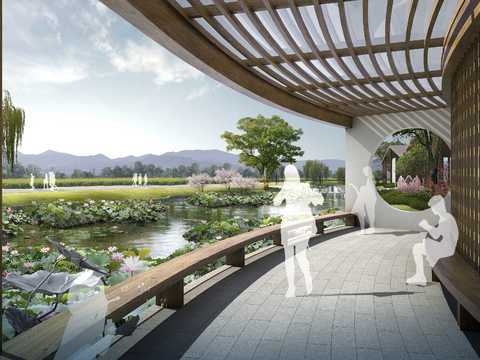 modern covered bridge park garden psd