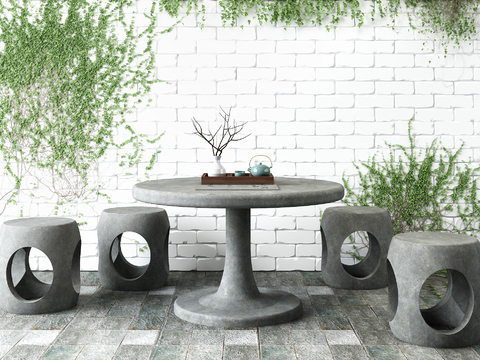 Neo-Chinese Style Stone Table Stone Bench Climbing Wall Plant Combination