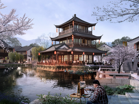 New Chinese Park Lake Landscape PSD