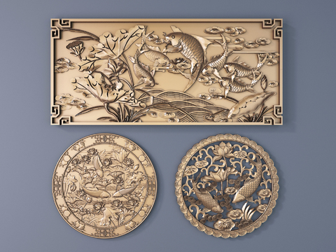 Chinese-style metal lotus carp relief