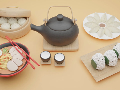 food dumplings rice balls noodles teapot