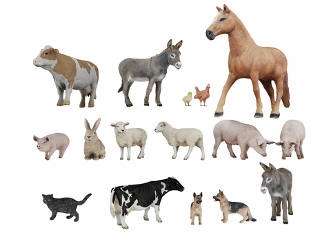 Modern pig, horse, cow, sheep and rabbit animal combination