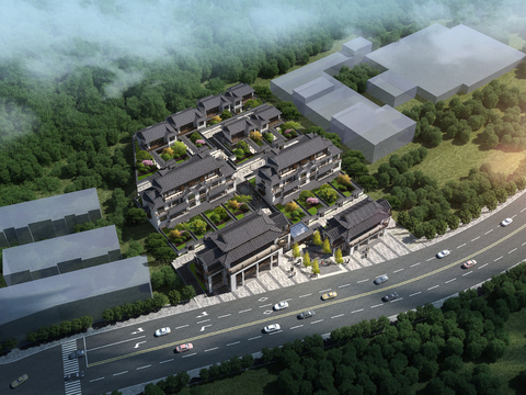 new chinese residential building appearance bird's eye view psd