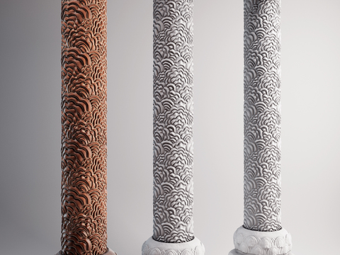 Chinese Solid Wood Xiangyun Pillar