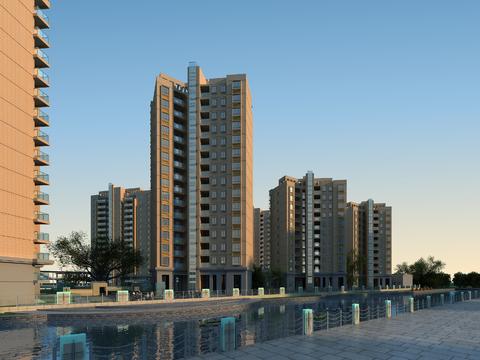 Modern Dusk Waterscape Residential Building Residential Landscape