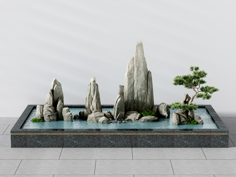 Neo-Chinese Style rockery pool landscape sketch