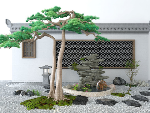 New Chinese pine rockery gardening sketch