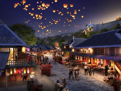 Neo-Chinese Style commercial street night scene psd