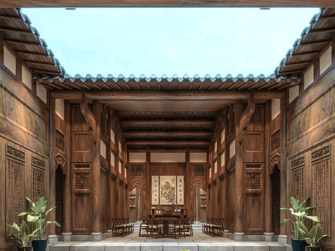 Chinese-style ancient atrium landscape