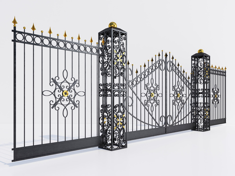 European-style wrought iron courtyard gate fence guardrail