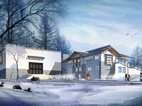 modern residential building exterior snow psd