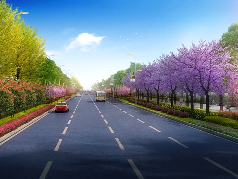 flower tree road landscape psd