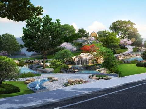 modern rockery flowing water park landscape psd