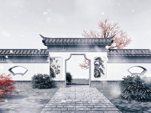 Chinese Garden Landscape Wall Landscape Entrance Gate