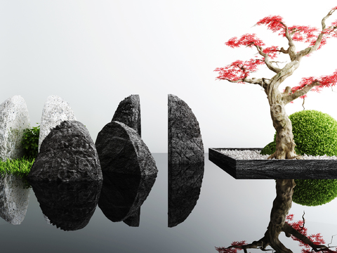 Neo-Chinese Style Mountain Stone Red Maple Water Scenery