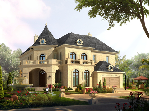 European-style single-family villa appearance psd