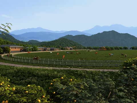 New Chinese-style Horse Farm Orchard Landscape