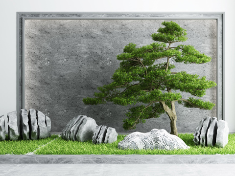 New Chinese-style rockery pine gardening sketch