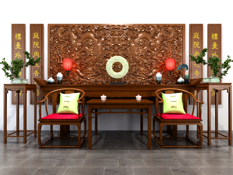 Chinese solid wood table and chair combination