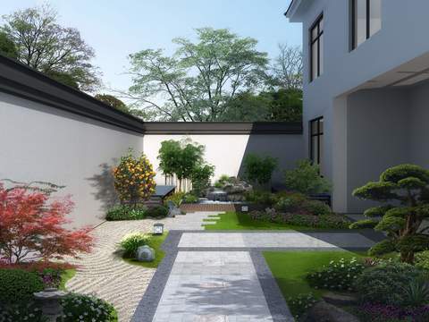 new chinese courtyard garden landscape psd