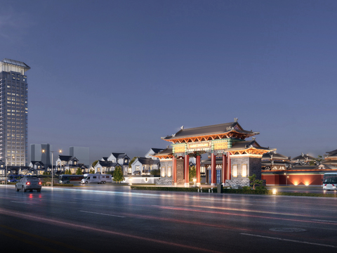 Night View of Chinese Ancient Archway Gate Head